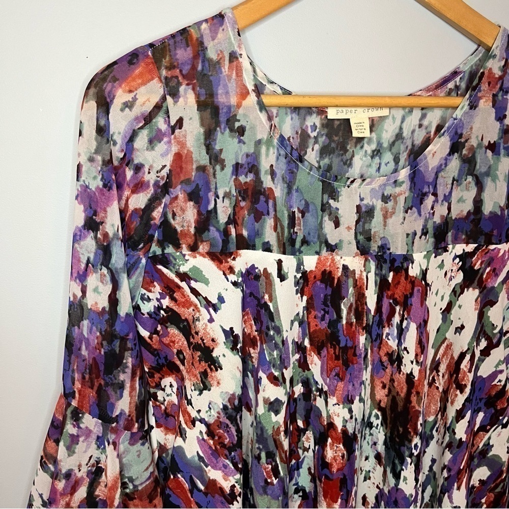 Anthropologie Paper Crown Endora Half Length Bell Sleeve Abstract Mini Dress S - Picture 6 of 16